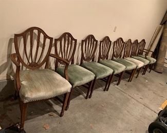 Hepplewhite Dining Chairs - 2 Captain’s Chairs, 6 regular chairs - Mahogany