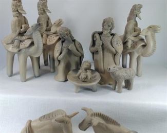 Vintage handmade clay nativity set