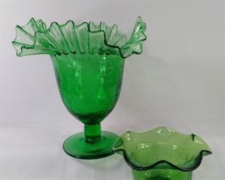 vintage bright green crackle glass