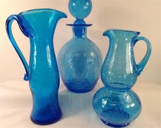 vintage crackle glass in sky blue hand blown