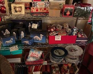 Cmas plates, nativity, candles, wrapping paper and decorations (mostly glass balls)
