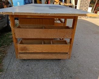 Custom build wood working bench on castors with slots for clamps and more! - Side View