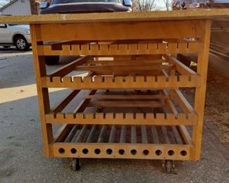 Custom build wood working bench on castors with slots for clamps and more! - Side View