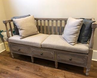 Gray Distressed Bench w/ 3 Drawers