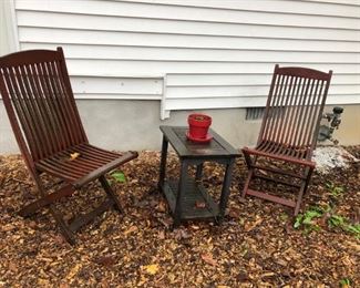 Teak Folding Chairs & Side Table