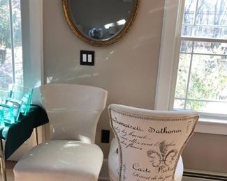 Pair of French Script Chairs w/ Nailhead Trim