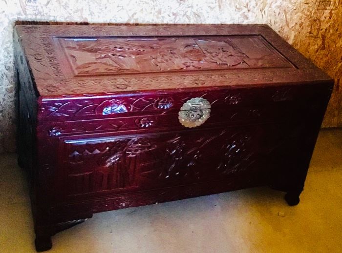 Carved wood chest