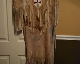 Beautiful Native American Animal Hide Dress with Bead Work and Tassels galore!