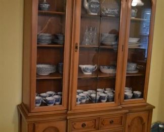Mid-Century China Cabinet with Collectible Blue Willow style China