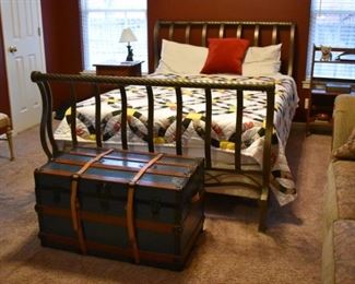 Gorgeous Wooden Bed with Camel Back Trunk at foot of the Bed