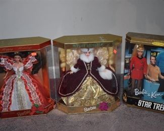 NIB Collectible Holiday Barbie Dolls plus NIB Barbie and Ken Star Trek