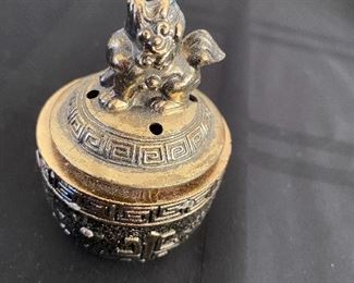 Brass container for incense with foo dog cover BUY IT NOW $10