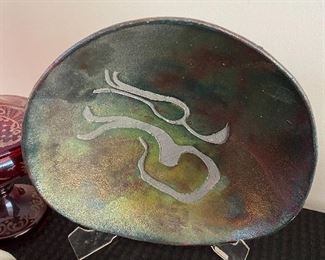Artists studio pottery plate. 11”D BUY IT NOW $20