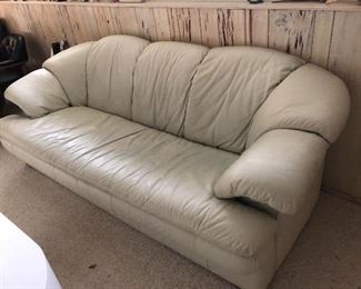 White leather-like pair of sofas. 82”L x 30”H x 32”D. Buy them now, $300 both.