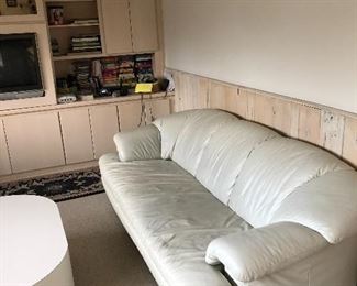 White leather-like pair of sofas. 82”L x 30”H x 32”D. Buy them now, $300 for both