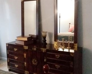 Asian Inspired Dresser w/ Double Mirrors