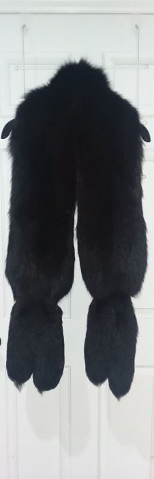 Genuine Double Fox Tail Black Fur Wrap / Stole