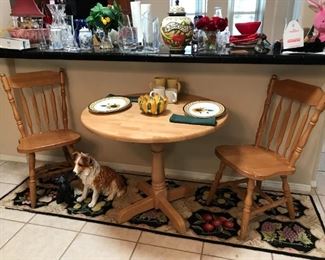Sweetness here!! 30" solid wood drop leaf table & 2 chairs. $75