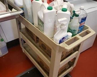 Utility cart with cleaning chemicals