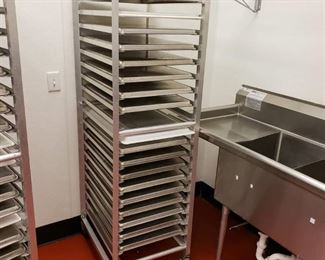 Aluminum sheet pan rack with 16 cookie sheets