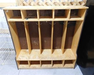 5 section wood coat and backpack storage- great project (can be used in a school or daycare setting) 48in H X 48 in W X 11 6/16in D