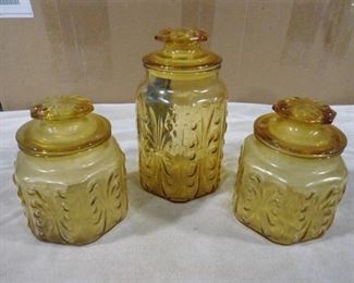 Set of 3 1960s amber glass canisters