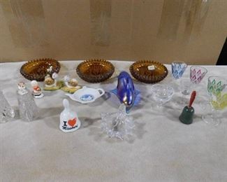 lot of misc. glassware- includes hand bells, ashtrays, shot glasses and glass figurines