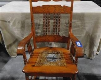 Wooden Pressback rocking chair with cane seat (seat needs replaced-see pics)