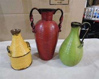 3 lightweight multi color decorative vases