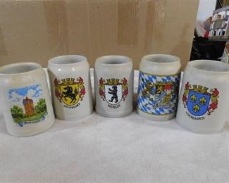 Set of 5 stein mugs, German cities