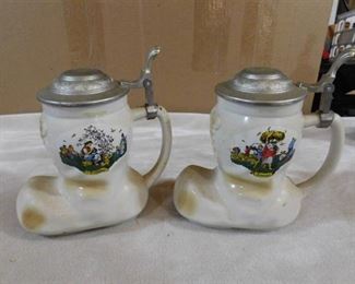 Pair of 2 boot stein beer mugs