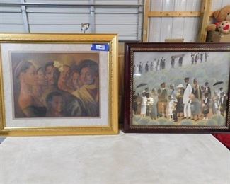 2 decorative picture frames- brown colored frame: 27in H X 33in W, gold colored frame: 29 1/2 H X 36in W