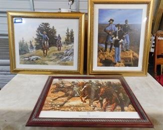 3 American Union soldiers art (brown frame: 26 1/2in H X 32 1/2in W) (Both gold frames: 32 1/2in H X 27in)