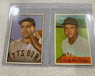 Two Cards 1953 Bowman Color #21 Joe Garagiola; 1954 Bowman #156 Rocky Bridges