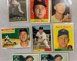 Lot of 8 1950s Topps Herb Score Cards 1956 #140 RC, 1957 #50, 1958 #495 #352 1960 #360 (x2), 1961 #185, 1962 #116