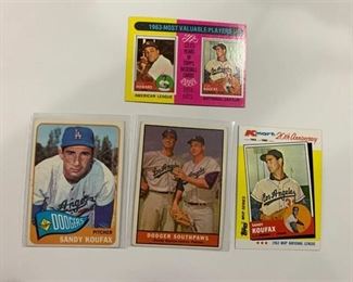 Lot of 4 Sandy Koufax Cards 1965 Topps #300, 1961 Topps #207, 1975 Topps #201, 1982 K-Mart #4