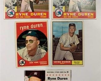 Ryne Duren Lot 1959 Topps #485, 1960 Topps #204 (x2), 1961 Topps #356, 1961 Post Cereal #14