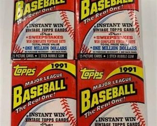 Lot of 4 Sealed Wax Packs 1991 Topps