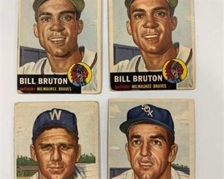 Lot of 4 Classic 1953 Topps Cards #156 Jim Rivera, #214 Bill Bruton (x2), #219 Pete Runnels