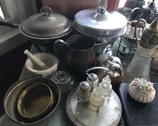 Silver plate and pewter items.