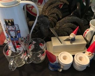 Holiday dishes, glasses and mugs.