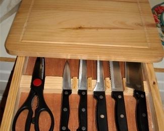 Cutting board with knife storage drawer.  Like new.  Makes a great Christmas gift for your chef.
