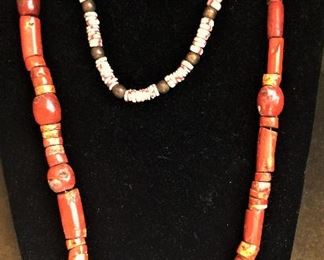 Ceramic Beaded Neclace and African Tradebeads $25 and $40