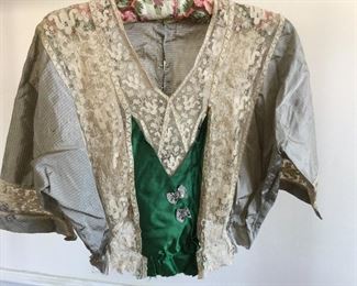 Georgian Green Silk and lace $125