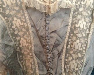 Grey Silk Victorian Blouse with Lace $75