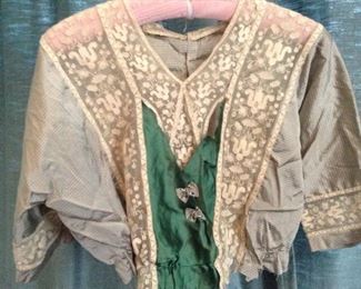 Victorian Green Silk and Lace Blouse
