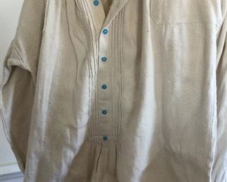 Handwoven Linen shirt with blue glass buttons