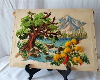 Vintage Embroidered Country Mountain Scene