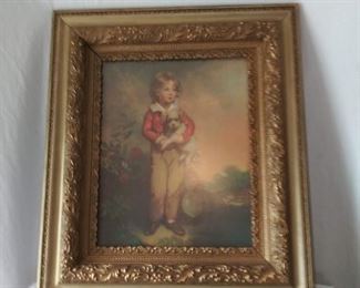 Vintage Wooden Frame with Filigree- Boy w/ dog