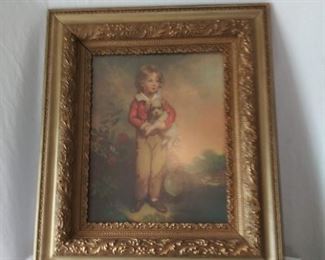 Vintage Wooden Frame with Filigree- Boy w/ dog